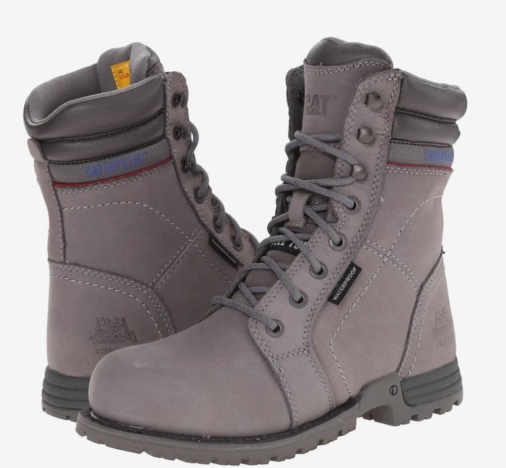 Caterpillar Womens Echo Waterproof Steel Toe Boots 7 Grey Blue Leather Work